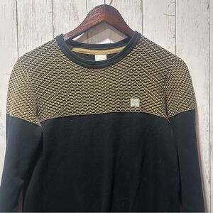 Bench Black Crewneck Sweater Textured Honeycomb Logo 100% Cotton Mens Medium